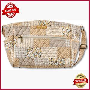 Quilted Cotton Crossbody Bag with Multiple Pockets, Adjustable Strap